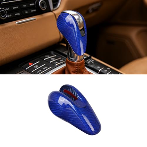 Fit for Porsche Macan Panamera Cayman 911 718 Boxster 2009-2020 Real Carbon Fiber Interior Gear Shift Head Cover Knob Trim Car Interior Accessories (Carbon Fiber Blue) - color: Carbon Fiber Blue
