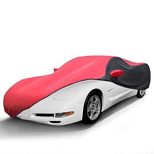 KAKIT Waterproof Car Cover Custom Fit for 1996-2004 C5 Stingray, UV Resistant Fade-Proof Cover for Chevy Corvette, Indoor & Outdoor Use (Red & Black Combo) - color: Red Black, size: Corvette C5