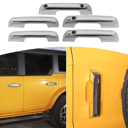 for Bronco Door Handle Cover Trim Fit for Ford Bronco 2021 up Silver Chrome Exterior Accessories 5pcs - color: Silver