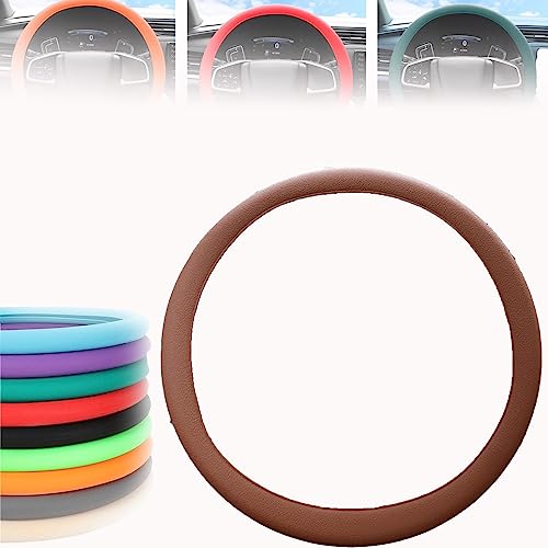 Cool Non-Slip Silicone Steering Wheel Protector, Car Steering Wheel Protective Cover, Non-Slip Car Steering Wheel Cover, Universal Fit Easy to Clean Steering Wheel Cover (Brown), RZX123