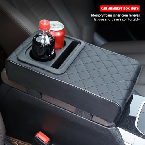 Osilly Car Center Console Armrest Pillow with Cup Holder, Leather Middle Console Protection Cushion with Phone Holder, Memory Foam Auto Arm Rest Box Cover, Universal Vehicle Accessories (Textures) - color: Black Textures
