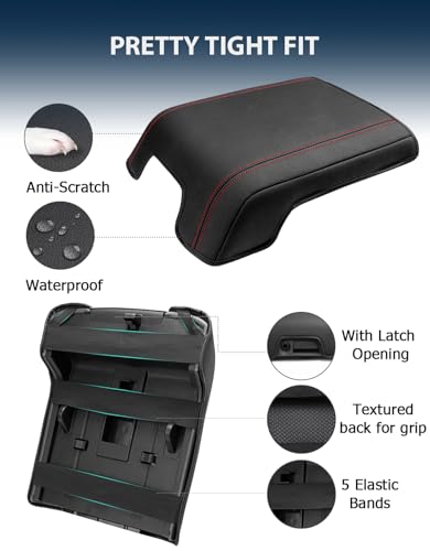 Center Console Armrest Cover for 2011-2016 Ford F250 F350 F450 Super Duty Accessories, Vinyl Leather Middle Armrest Cusion Protector, Anti-Scratch, Bucket Seat Only, Black Red Stitching - size: Bucket Seat, 11-16 F250-F450, red stitch
