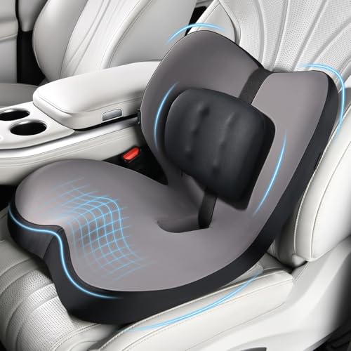 FLORICH 2 in1 Truck Seat Cushion and Lumbar Support Pillow Memory Foam Car Seat Cushion with Adjustable Strap for Truck Driver Long Drives, Fits Semi Truck Seat,Car,Office&Gaming Chair(Light Black) - color: Light Black