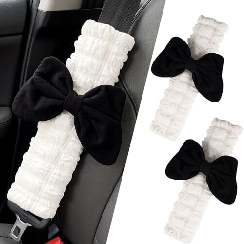 JDDRY 2PC Car Seat Belt Covers Pads,Seat Strap Pads,Auto Seat Belt Pad,Fit for Most Vehicles,Car Interior Accessories(Bowknot-Black) - color: Bowknot-Black