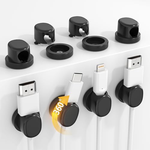 Rotatable Cord Holder, Snap-Lock Cable Clips, 8 Pack Adhesive Cord Organizer, Phone Charger Wire Organizer Keeper for Nightstand Car Kitchen Office Accessory,Black - color: Black