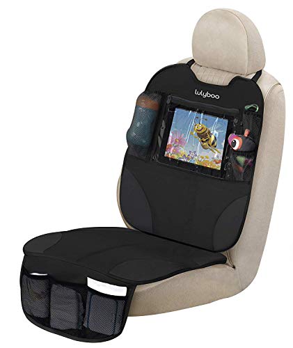 Lulyboo Car Seat Protector & Organizer for Baby & Toddler - Back Seat Storage, Kick Mat with Tablet Holder, Toys & Essentials, Fits All Vehicles, Durable Nylon, Black - color: Black