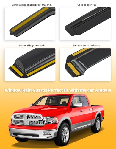 in-Channel Window Rain Guards Fit for Truck Dodge Ram 1500 Crew Cab 2009-2018/Ram 2500&3500 2010-2025 Crew Cab Extra Durable Window Deflectors Window Visors Vent Visors Vent Shades Accessories - size: Fit for 2009-2018 RAM Crew Cab Mega Cab