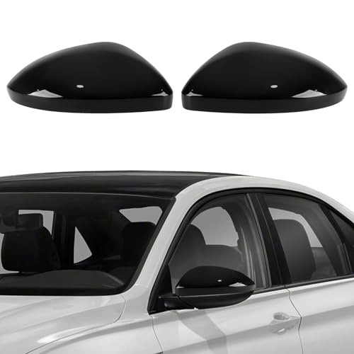 Rearview Mirror Cover Cap Compatible with VW Jetta 2019 2020 2021 2022 2023 2024, 【Only for US Version Without Turn Signals】, Clip-on Passenger & Driver Side Door Mirror Housing Cap Trim - color: Glossy Black, size: Left + Right