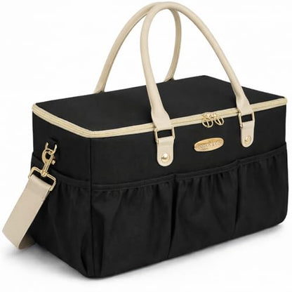 DOKUS & CO Luxe Diaper Caddy Organizer, Extra Large Collapsible Nursery Storage Tote for Baby Essentials & Travel - color: Black