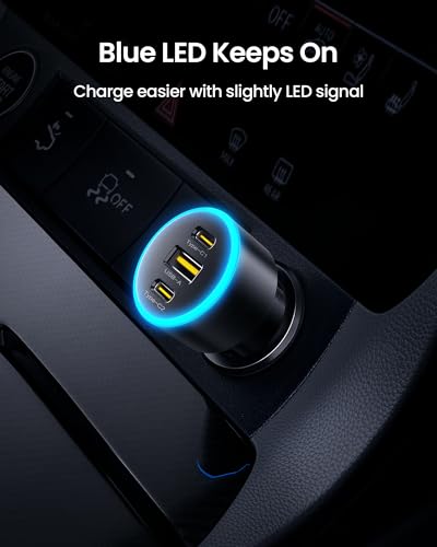 PISEN 60W USB C Car Charger - Car Phone Charger Adapter PD30W & QC3.0 Fast Charging, Car USB Charger Multi Port, Cigarette Lighter USB Charger, Car Charger with LED for iPhone 17/16/15/14/13/12 Series