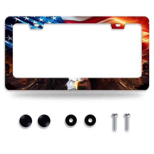 American Flag Bald Eagle License Plate Frame Patriotic License Plate Frames for Car Decorative Parts Stainless Stee License Plate for Standard Us Canada Funny License Plate Holder 12x6 Inch Unisex - color: American Flag Bald Eagle
