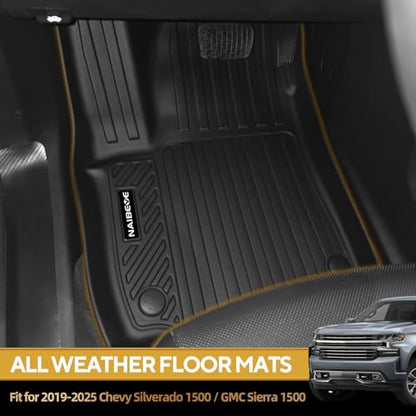 Naibeve Floor Mats for 2019-2025 2026 Chevrolet Chevy Silverado 1500 / GMC Sierra 1500, 2020-2026 Silverado/Sierra 2500HD / 3500HD Crew Cab with 1st Bench Seat Without Rear Underseat Storage Box - size: 15)Silverado|2019-2026