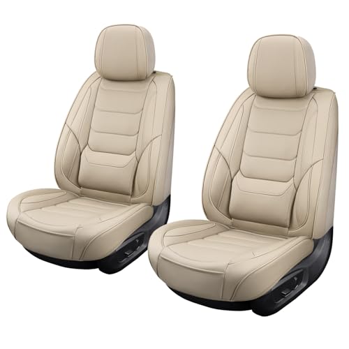 Leather Front Car Seat Covers Breathable Seat Covers Waterproof Seat Protectors Universal Fit for Most Automotive Cars SUV Trucks Van (Beige, Front Pair) - color: Beige-C1, size: Front Pair