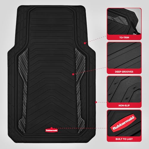 Rubbermaid Car Floor Mat, Heavy Duty All-Weather Car Mats Full Set with Dual-Tone Black Aluminum Inserts – Universal Fit, Anti-Slip Backing, Trim-to-Fit for Most SUV, Sedan, Van - color: Black