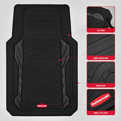 Rubbermaid Car Floor Mat, Heavy Duty All-Weather Car Mats Full Set with Dual-Tone Black Aluminum Inserts – Universal Fit, Anti-Slip Backing, Trim-to-Fit for Most SUV, Sedan, Van - color: Black
