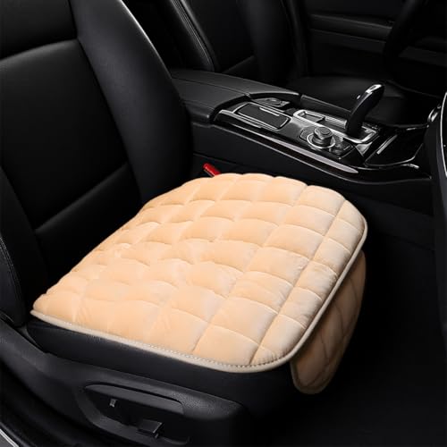 Car Seat Cushion, Universal Soft Plush Auto Seats Cover with Storage Pocket, Warm Seat Protector Pad with Non-Slip Bottom, Car Interior Essentials for Most Cars, Office, Home, Chair (Beige) - color: Beige