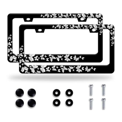 【2Pcs】 Butterfly License Plate Frame Beautiful Butterflies License Plate Stainless Steel Auto Parts with Screws Size 12.3" x 6.3" for Men Women - color: 【2Pcs】Butterfly