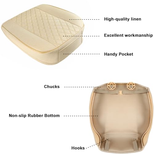 West Llama Linen Front Car Seat Cover Protector Anti-Slip Bottom Seat Cover Fits 95% of Vehicles,Wrapping Around The Bottom,Diamond Pattern(Beige-1Pcs) - color: Diamond Pattern-Beige, size: 1pc