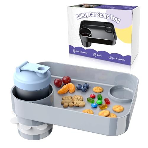 Car Seat Snack Tray for Kids, Mess-Free Square Travel Tray Cup Holder Snack Tray, Durable Car Food Tray for Toddlers, Universal Fit Kids Travel Road Trip Essentials (2Pcs gray) - color: 2Pcs gray
