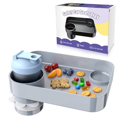 Car Seat Snack Tray for Kids, Mess-Free Square Travel Tray Cup Holder Snack Tray, Durable Car Food Tray for Toddlers, Universal Fit Kids Travel Road Trip Essentials (2Pcs gray) - color: 2Pcs gray