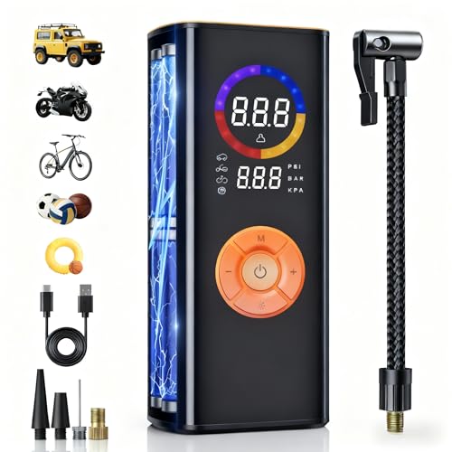 Tire Inflator Portable Air Compressor, 150PSI Air Pump for Car Tires with LED Light, Cordless Tire Pump with Digital Pressure Gauge, Tire Inflator for Car, Bike, Motorcycle, Ball (Black-frank) - color: Black-frank