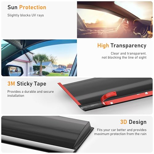 Shatterproof Taped-On Window Deflectors for Toyota Camry 2018-2024 with Chrome Trim, Rain Guards, Window Visors for Car, Vent Deflector, 4pcs - size: For 2018-2024 Camry