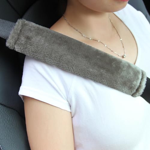 Amooca Soft Faux Fur Universal Fit Seatbelt Cover Car Truck SUV Airplane Seat Belt Shoulder Pad for Carmera Backpack Straps Neck Cushion Protector 2 Pack 10.5in Brown Gray - color: Brown Gray, size: 10.5in 2pack