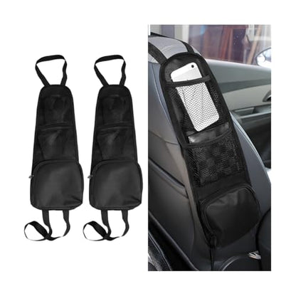 Car Seat Side Organizer, 2PCS Multi-Pocket Vehicle Front Seat Storage Hanging Bag with Mesh Net Pocket, Multifunctional Automotive Stuff Holder, Universal for SUV RV Truck (Black) - color: Black