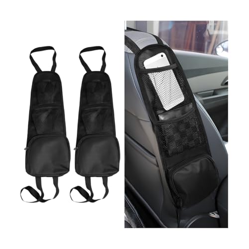 Car Seat Side Organizer, 2PCS Multi-Pocket Vehicle Front Seat Storage Hanging Bag with Mesh Net Pocket, Multifunctional Automotive Stuff Holder, Universal for SUV RV Truck (Black) - color: Black