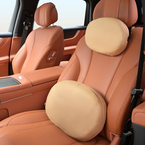 FLORICH Car Headrest and Lumbar Support Double-Sided Suede & Leather Neck Rest Cushion with Back Support Breathable Car Seat Headrest and Lumbar Support for Car Office Chair Fatigue Relief, Brown - color: Brown
