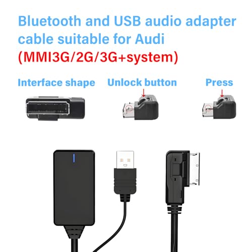 Bluetooth 5.0 Adapter Audio Receiver for Audi,AMI MMI Bluetooth Car Kits Music Interface Cable,Wireless Audio Music Interface Cable Adapter for MMI 2G 3G 3G+ System VW Audi A5 8T A6 4F A8 4E - size: 2G/3G/3G+