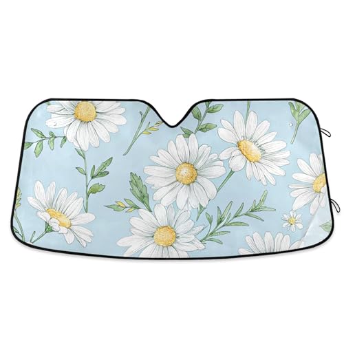 Burbuja White Daisies Car Windshield Sun Shade, Sun Visor Protector Block UV Rays Accordion Folding for Front Window, 55x27.6 in - color: White Daisy, size: Medium - 55" x 27.6"