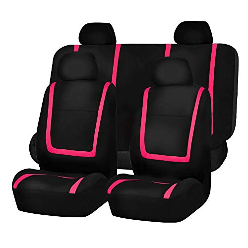 FH Group Automotive Seat Covers Full Set Unique Flat Cloth Pink Seat Covers, Rear Solid Bench Combo Non-Slip Black Dash Grip Pad Universal Fit Car Seat Protector Car Truck SUV Interior Accessories - color: Pink, size: Full Set