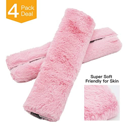 4Pack Seatbelt Covers for Kids,Seat Belt Cushion Cover,Infant Baby Car Seat Neck Shoulder Strap Pads,Soft Newborn Carseat Stroller Straps Covers Accessories(Pink) - color: Pink