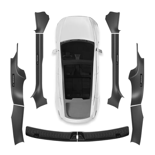 10Pcs for Tesla Model Y Juniper(2025-2026) Carbon Fiber Door Sill Protector with Bumper Guard [Anti-Kick & Keep Clean] Door Sill Guard Cover for Tesla Model Y Juniper Accessories 2025 2026 - color: Carbon Fiber
