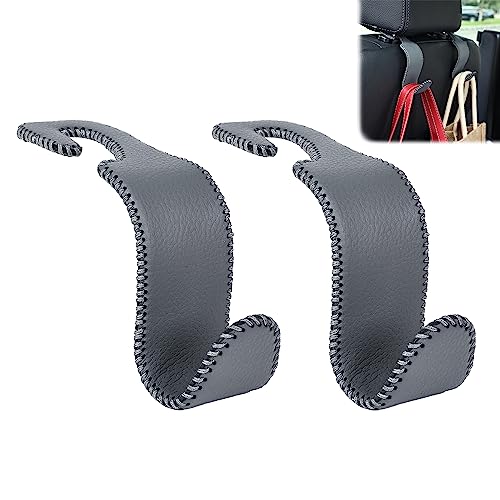 Amooca Car Seat Headrest Hook Universal Vehicle Storage Hanger Leather with Metal Car Seat Back Organizer for Handbag Purse Coat Grey 2 Pack - color: Gray, size: 2 Pack