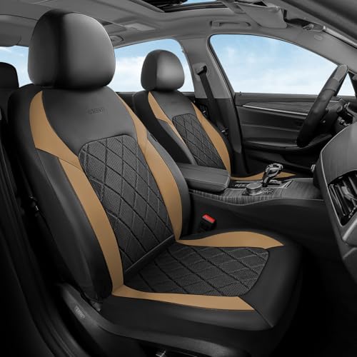 Coverado Car Seat Covers, Front Seat Covers, 2 Front Automotive Seat Cover, Mesh Breathable Seat Protectors, Universal Fit for Most Cars - color: Black_Gold, size: Front