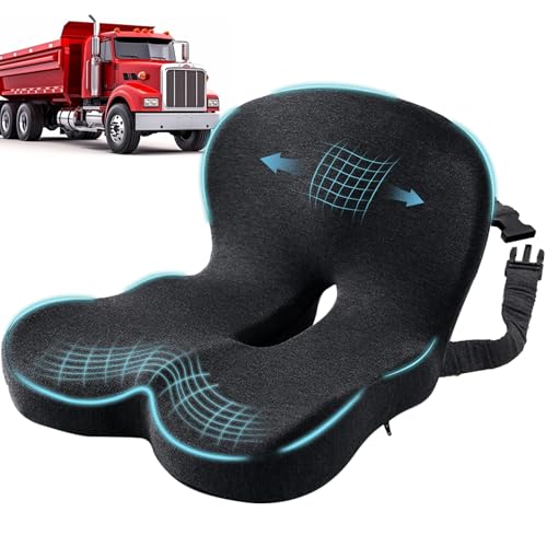 Ergonomic Seat Cushion with Adjustable Strap, Memory Foam Office Chair Seat Cushion with L-Shaped Design, Car Seat Cushion Fits for Truck Driver Semi Truck, Gaming Chair, Desk, Dark Gray - color: Dark Gray