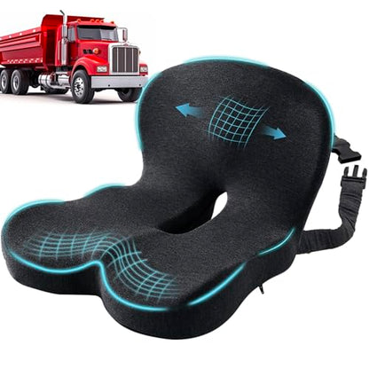 Ergonomic Seat Cushion with Adjustable Strap, Memory Foam Office Chair Seat Cushion with L-Shaped Design, Car Seat Cushion Fits for Truck Driver Semi Truck, Gaming Chair, Desk, Dark Gray - color: Dark Gray