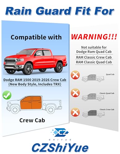 in-Channel Window Rain Guards Fit for Dodge RAM 1500 2019-2026(New Body Style Includes TRX) Crew Cab Extra Durable Window Deflectors Window Vent Visors Truck Vent Shades Car Accessories - size: 2019-2026 Dodge Ram 1500 Crew Cab New Body Style