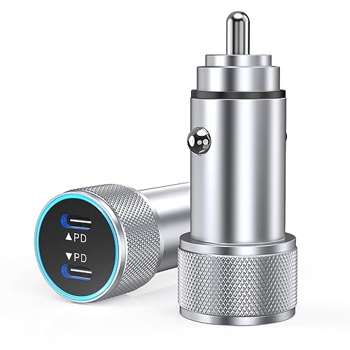 iPhone 15 Charger Car Adapter,2Pack Super Fast PD Dual Port Type C Car Charger Adapter Metal Mini Cigarette Lighter USB C iPhone 15 Charging Cable for iPhone 15/14/13/12/11/Samsung Galaxy S23/S22/iPad - color: Silver, size: (2pack C-c)