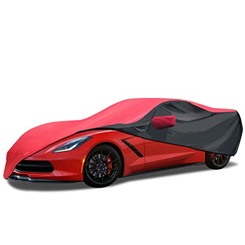 KAKIT Waterproof Car Cover Custom Fit for 2014-2019 C7 Stingray, UV Resistant Fade-Proof Cover for Chevy Corvette, Indoor & Outdoor Use (Red & Black Combo) - color: Red Black, size: Corvette C7