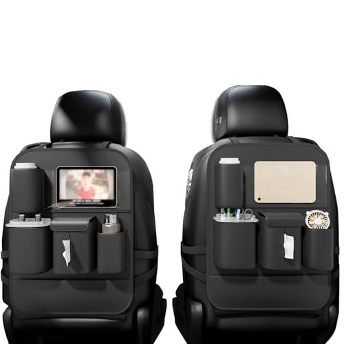 GMQ Backseat Car Organizer with Touch Screen,Protectors Kick Mats Travel Accessories for Kids,Multifunctional Seat Back Organizer Car Travel Organizer Accessories (Black, 2PCS) - color: Black, size: 2PCS