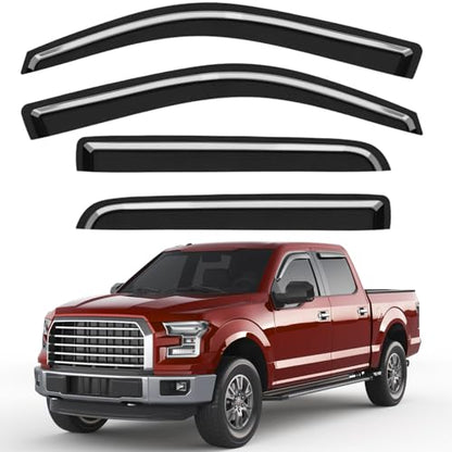 Outside-Mount Window Rain Guards Fit for 2009-2014 Ford F150 F-150 SuperCrew SVT Raptor, Extra Durable Window Visors Wind Deflector Dark Smoke Vent Shades Car Tape-on with Thicker 4PCS - size: Fit for 2009-2014 F150 SuperCrew