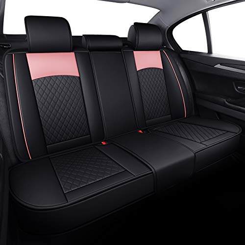 Aierxuan Leather Universal Car Seat Covers Split Bench 40/60 for Honda Acura Chevy Nissan Lexus Toyota Kia Ford Buick Volvo Audi Benz Hyundai Infiniti (Rear Seat/Black-Pink) - color: Rear Seat/Black-Pink