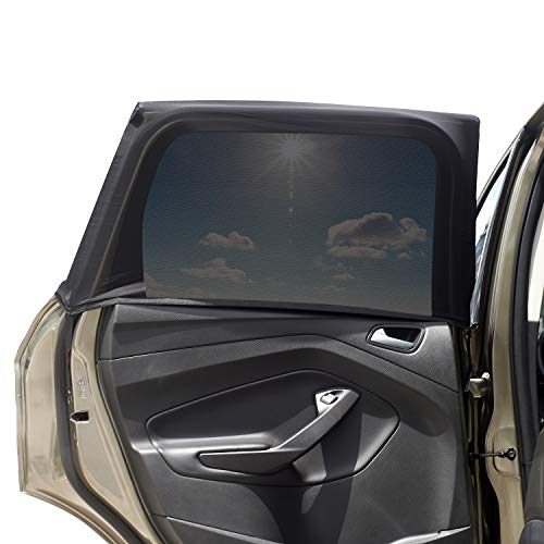 Car Window Sun Shade Cover -2 Pack Breathable Mesh Rear Side Window Shade Sunshade UV Protection for Baby Kids Pet Size M, Mosquito Net Curtain Fit for Most(95%) of Cars, Cover Full Window - size: Medium-Rear Window