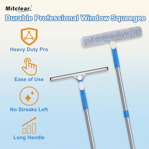 Mitclear 77'' Professional Squeegee Window Cleaner Tool with Extension Pole, Car Windshield Cleaning Kit with Long Handle, Window Washing Equipment for Indoor Outdoor Windows & Car Glass - size: 6.5 Feet