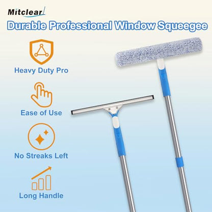 Mitclear 77'' Professional Squeegee Window Cleaner Tool with Extension Pole, Car Windshield Cleaning Kit with Long Handle, Window Washing Equipment for Indoor Outdoor Windows & Car Glass - size: 6.5 Feet
