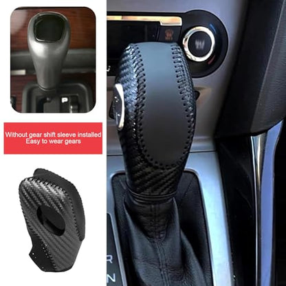 Car Gear Shift Knob Cover, Anti-slip Scratch Resistant Automatic Shifter Cover, Leather Hand-stitched Shift Boot Head Protector, Compatible with Ford Focus Fiesta Fusion Escape (Black) - color: Black