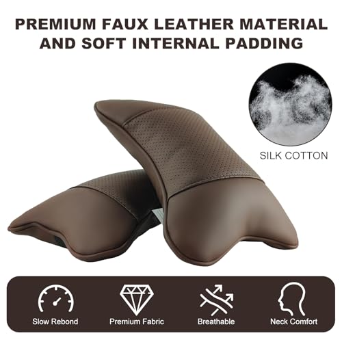 2 Pack Car Neck Pillow PU Leather Automotive Headrest Pillow for Car Support Neck Pain Relief Universal Car Pillow (Brown) - color: Brown